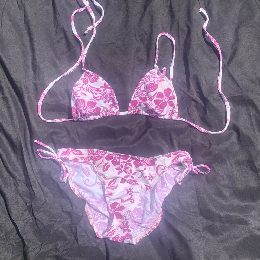 Purple and white bathing suit